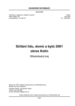 Sčítání Lidu, Domů a Bytů 2001 Okres Kolín