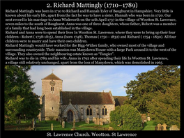 2. Richard Mattingly (1710–1789) Richard Mattingly Was Born in 1710 to Richard and Hannah Tyler of Baughurst in Hampshire