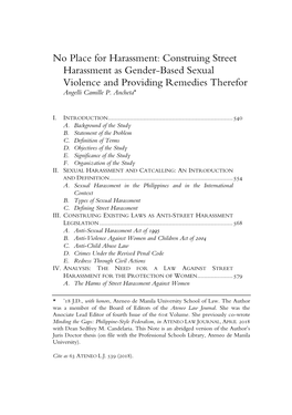 Construing Street Harassment As Gender-Based Sexual Violence and Providing Remedies Therefor Angelli Camille P
