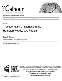 Transportation Challenges in the Hampton Roads, VA, Region