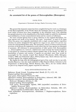 An Annotated List of the Genera of Enicocephalidae (Heteroptera)