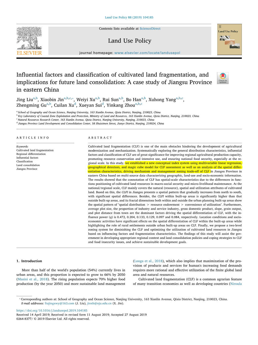 Land Use Policy 88 (2019) 104185