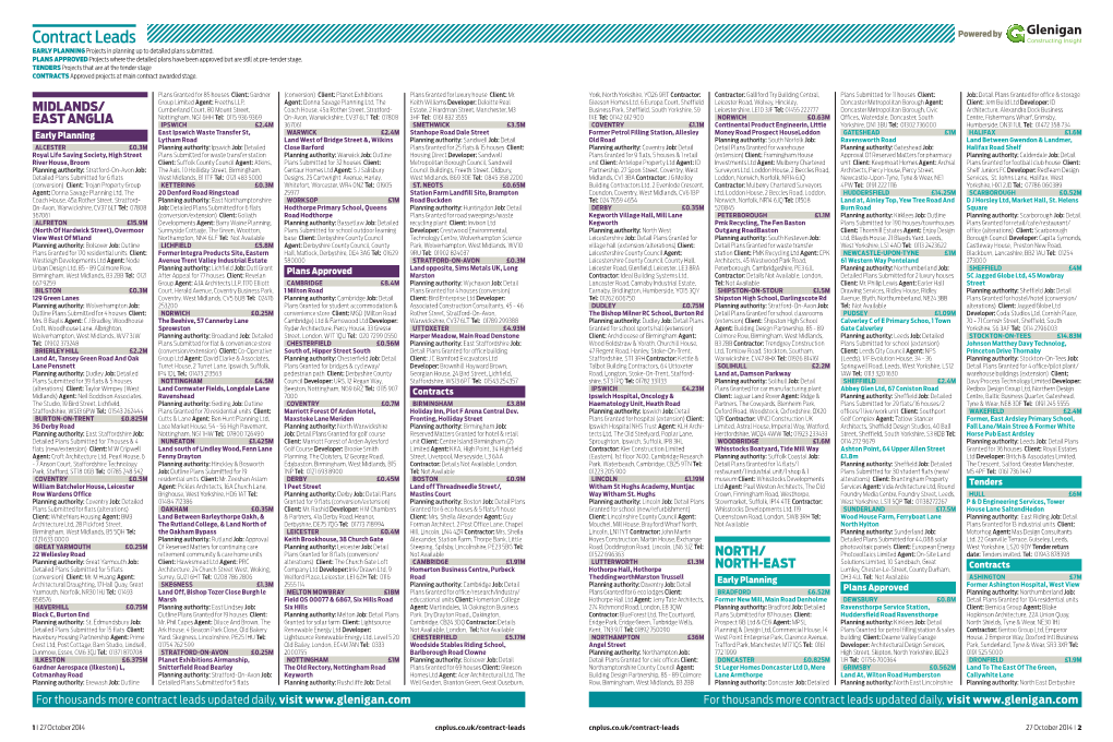 Contract Leads Powered by EARLY PLANNING Projects in Planning up to Detailed Plans Submitted