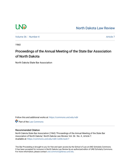 Proceedings of the Annual Meeting of the State Bar Association of North Dakota