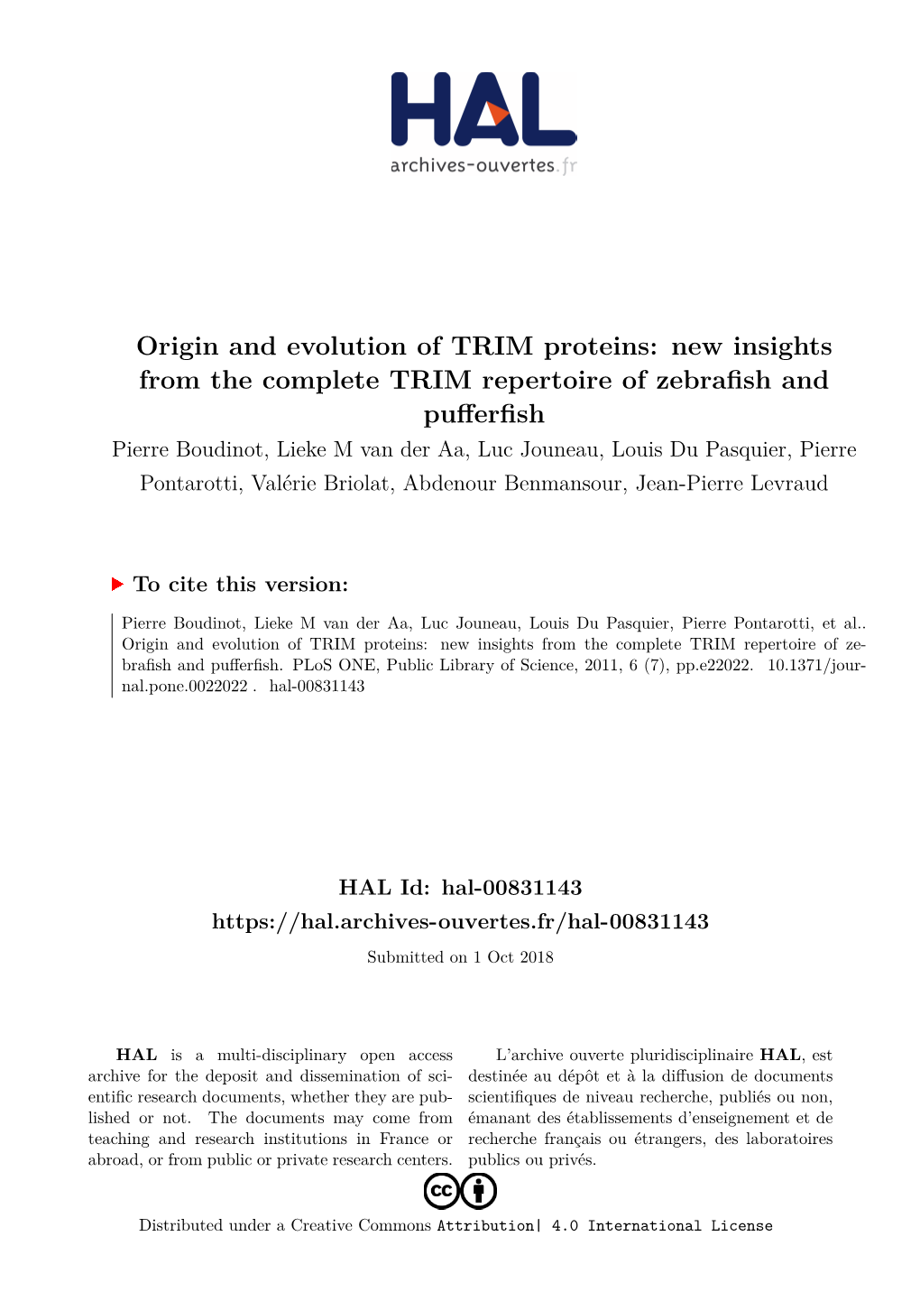 New Insights from the Complete TRIM Repertoire of Zebrafish and Pufferfish