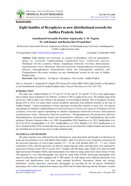 Eight Families of Bryophytes As New Distributional Records for Andhra Pradesh, India