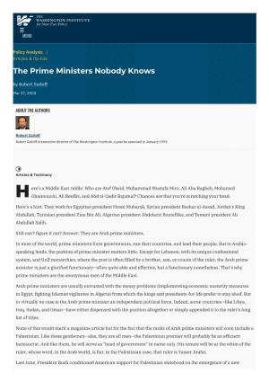The Prime Ministers Nobody Knows | the Washington Institute