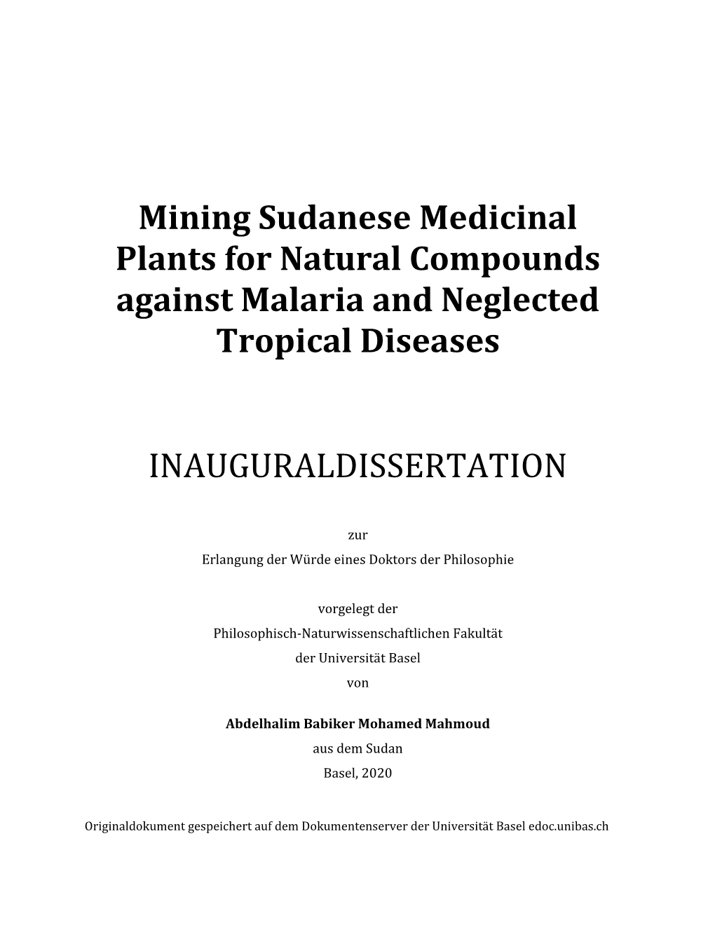 Mining Sudanese Medicinal Plants for Natural Compounds Against Malaria and Neglected Tropical Diseases