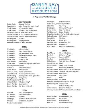 Full Band Song List