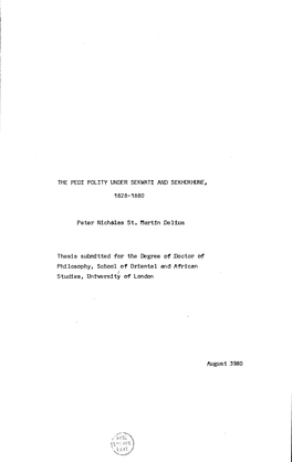 The Pedi Polity Under Sekwati and Sekhukhune, 1828-1880 P