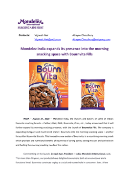 Mondelez India Expands Its Presence Into the Morning Snacking Space with Bournvita Fills