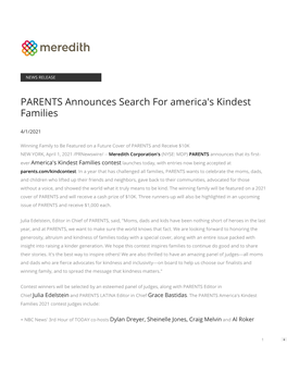 PARENTS Announces Search for America's Kindest Families