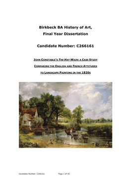 Birkbeck BA History of Art, Final Year Dissertation Candidate Number: C266161