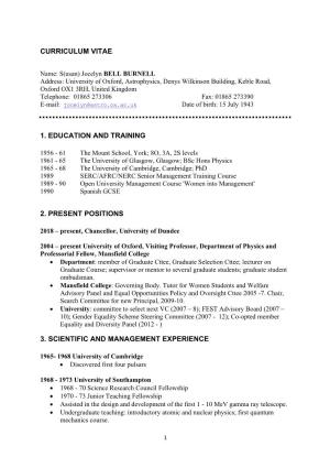 Curriculum Vitae 1. Education and Training 2. Present