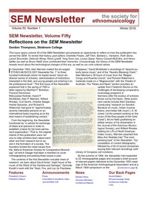 SEM Newsletter, Volume Fifty