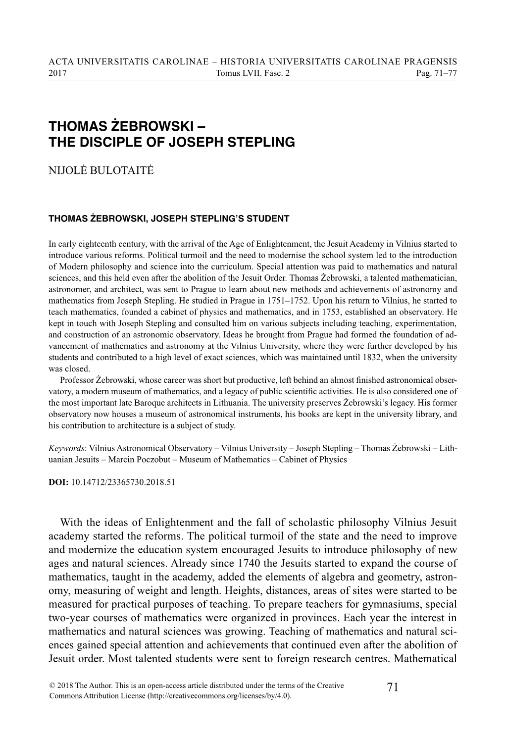 Thomas Żebrowski – the Disciple of Joseph Stepling