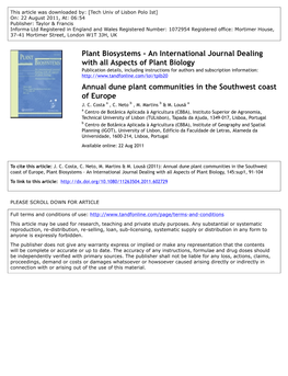 Annual Dune Plant Communities in the Southwest Coast of Europe J