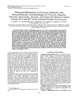 Ribosomal Ribonucleic Acid Cistron Similarities and Deoxyribonucleic Acid Homologies of Neisseria , Kingella , Eikenella, Simons