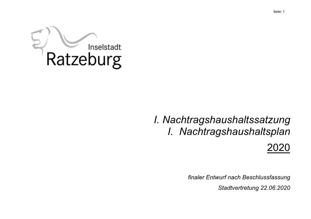 I. Nachtragshaushaltssatzung I. Nachtragshaushaltsplan 2020