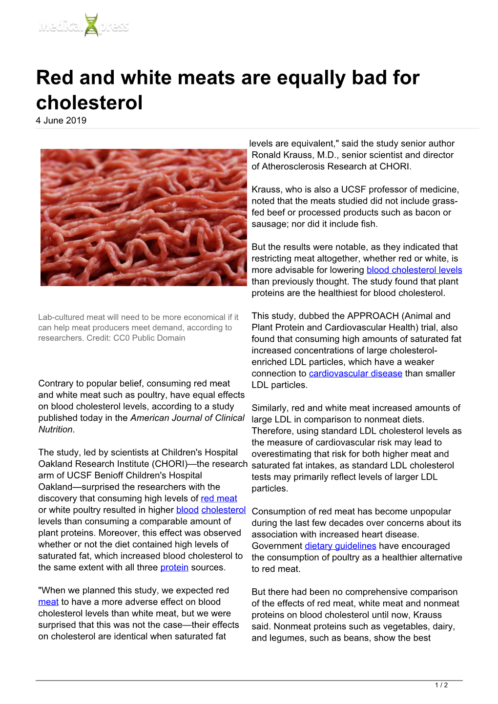 Red and White Meats Are Equally Bad for Cholesterol 4 June 2019