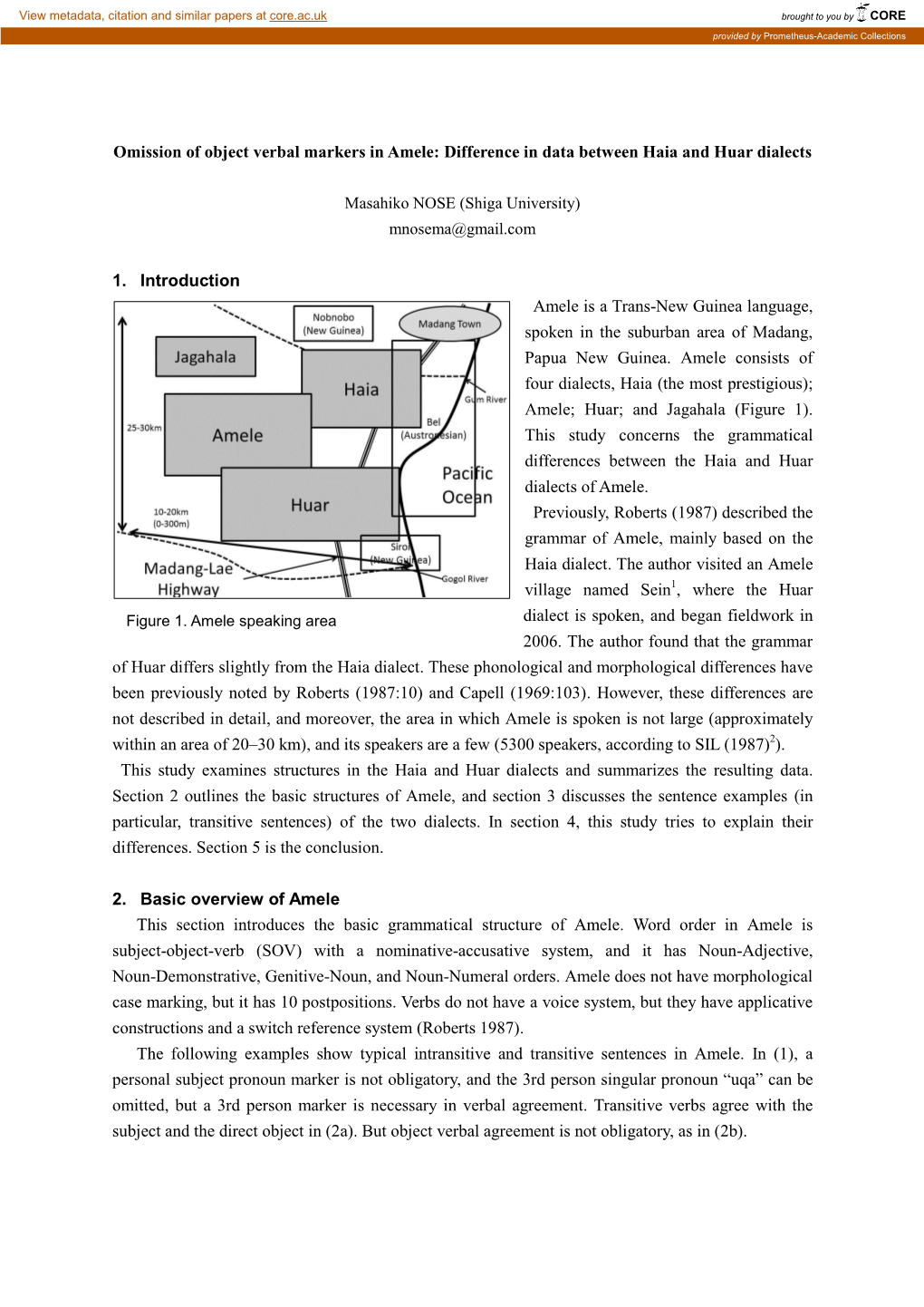 Omission of Object Verbal Markers in Amele: Difference in Data Between Haia and Huar Dialects