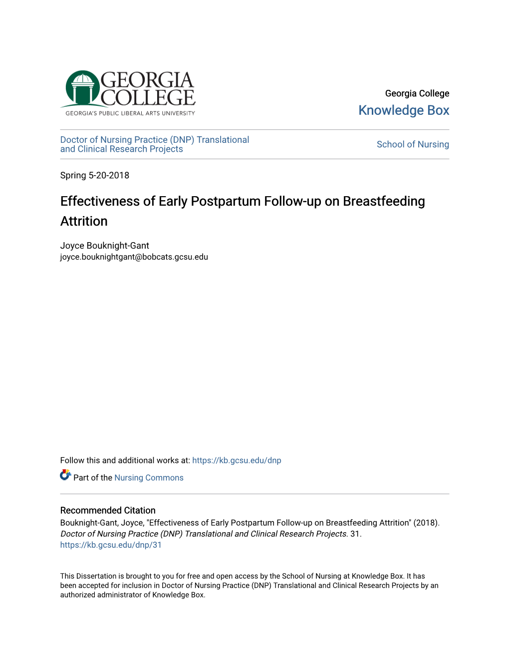 Effectiveness of Early Postpartum Follow-Up on Breastfeeding Attrition