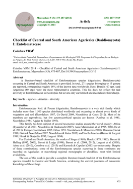 Checklist of Central and South American Agaricales (Basidiomycota) I: Entolomataceae