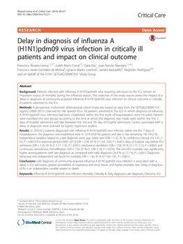 Delay in Diagnosis of Influenza a (H1N1)Pdm09 Virus Infection In
