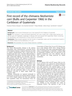 First Record of the Chimaera Neoharriota Carri (Bullis And