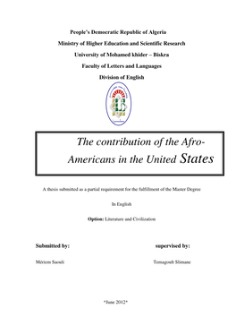 The Contribution of the Afro- Americans in the United States