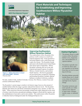 Techniques for Establishing and Improving Southwestern Willow Flycatcher NRCS Plant Materials Program Habitat
