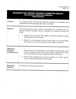 Boundary Bay Airport Advisory Committee (Bbaac) 2009 Advisory Committee/Commission Work Program