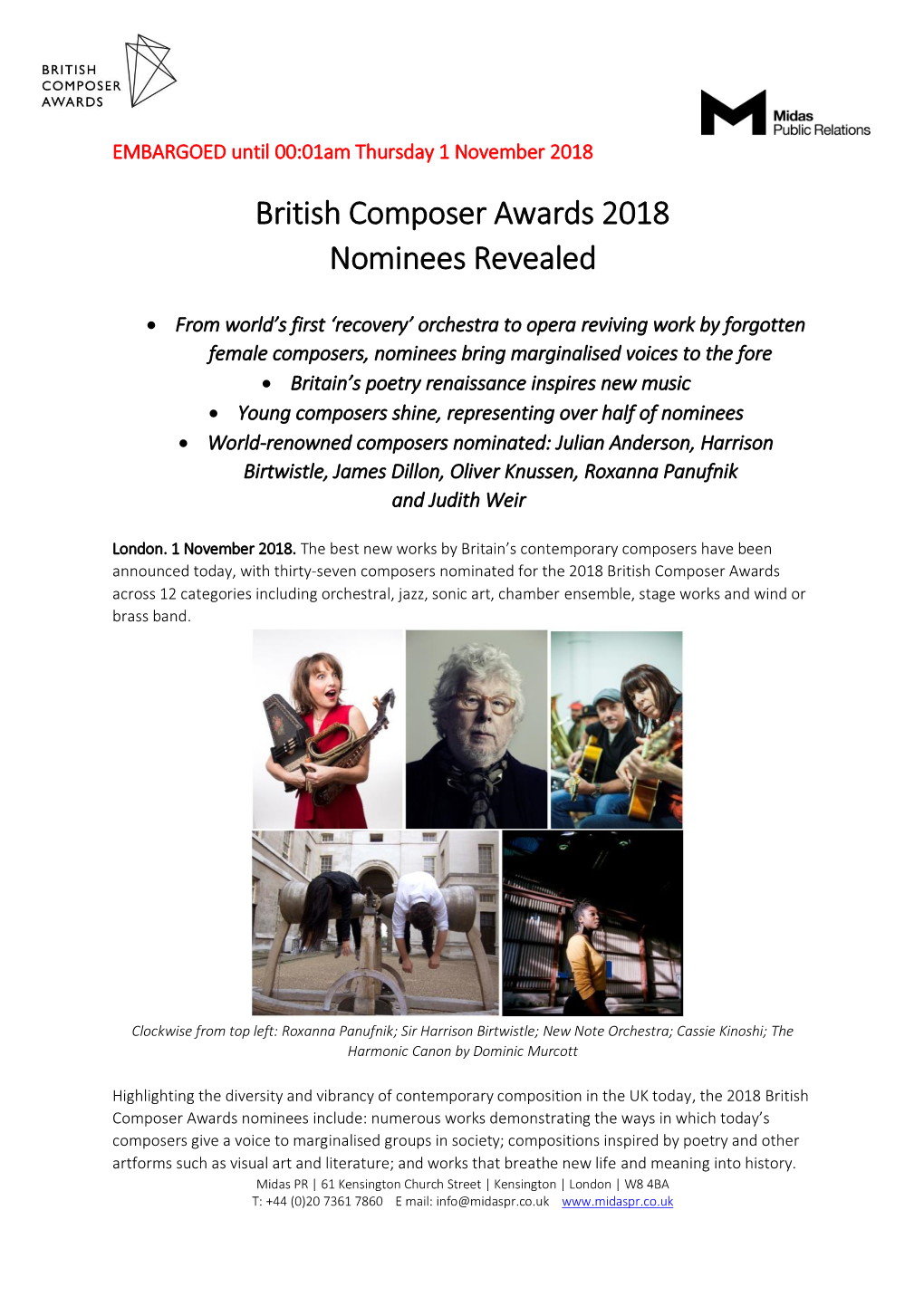 British Composer Awards Nominations 2018 FINAL