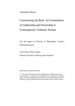 An Examination of Authorship and Ownership in Contemporary Verbatim Theatre