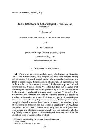Some Reflections on Cohomological Dimension and Freeness*