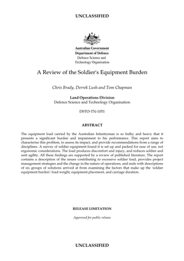 A Review of the Soldier's Equipment Burden