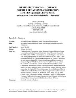 Methodist Episcopal Church, South. Educational Commission