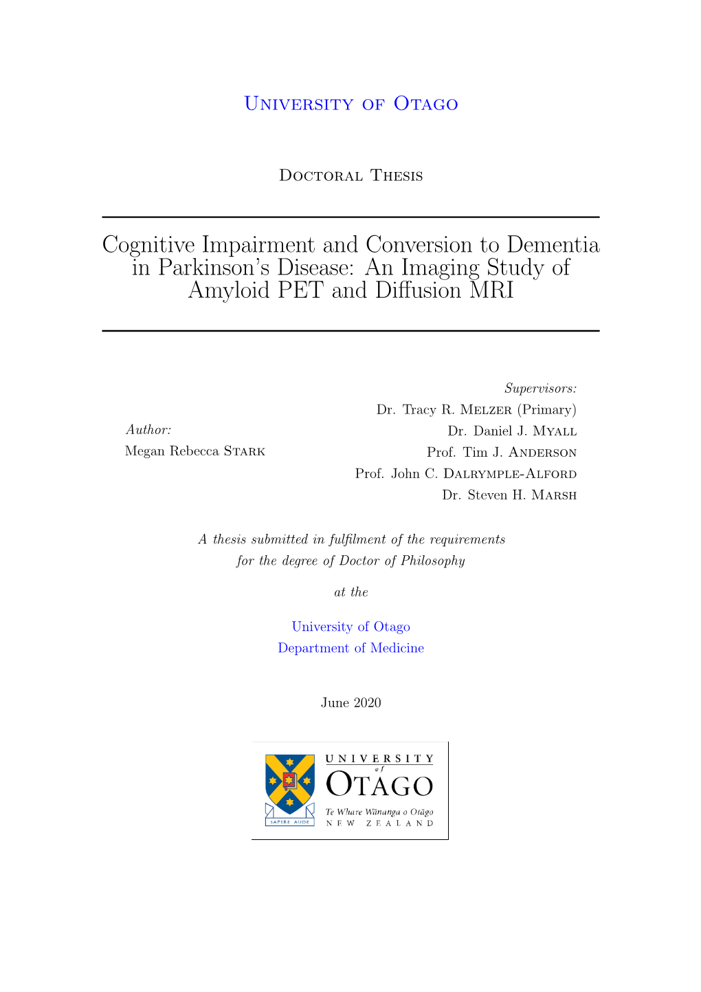 Cognitive Impairment and Conversion to Dementia in Parkinson's Disease