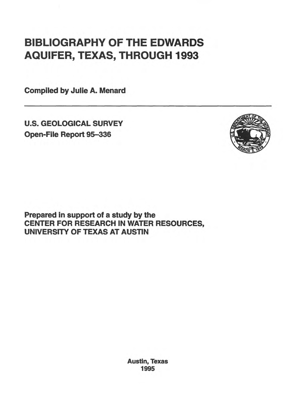 Bibliography of the Edwards Aquifer, Texas, Through 1993