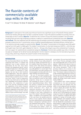 The Fluoride Contents of Commercially-Available Soya Milks in the UK