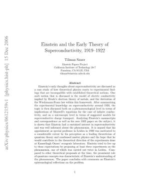Einstein and the Early Theory of Superconductivity, 1919–1922