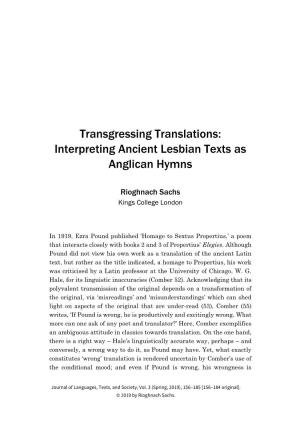 Interpreting Ancient Lesbian Texts As Anglican Hymns