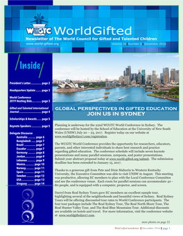 Worldgifted Newsletter of the World Council for Gifted and Talented Children Volume 35 Number 2 December 2016