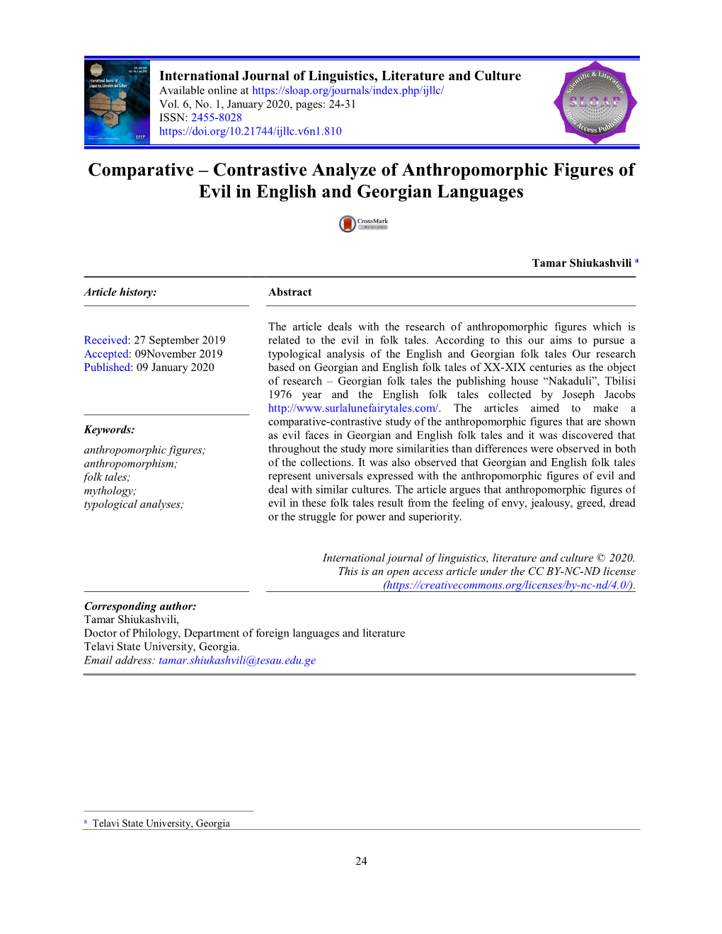 Comparative–Contrastive Analyze of Anthropomorphic Figures Of