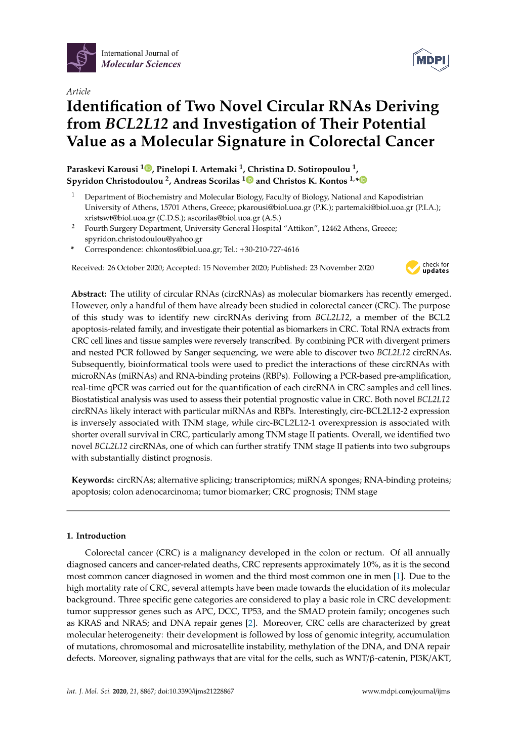 Identification of Two Novel Circular Rnas Deriving from BCL2L12 And