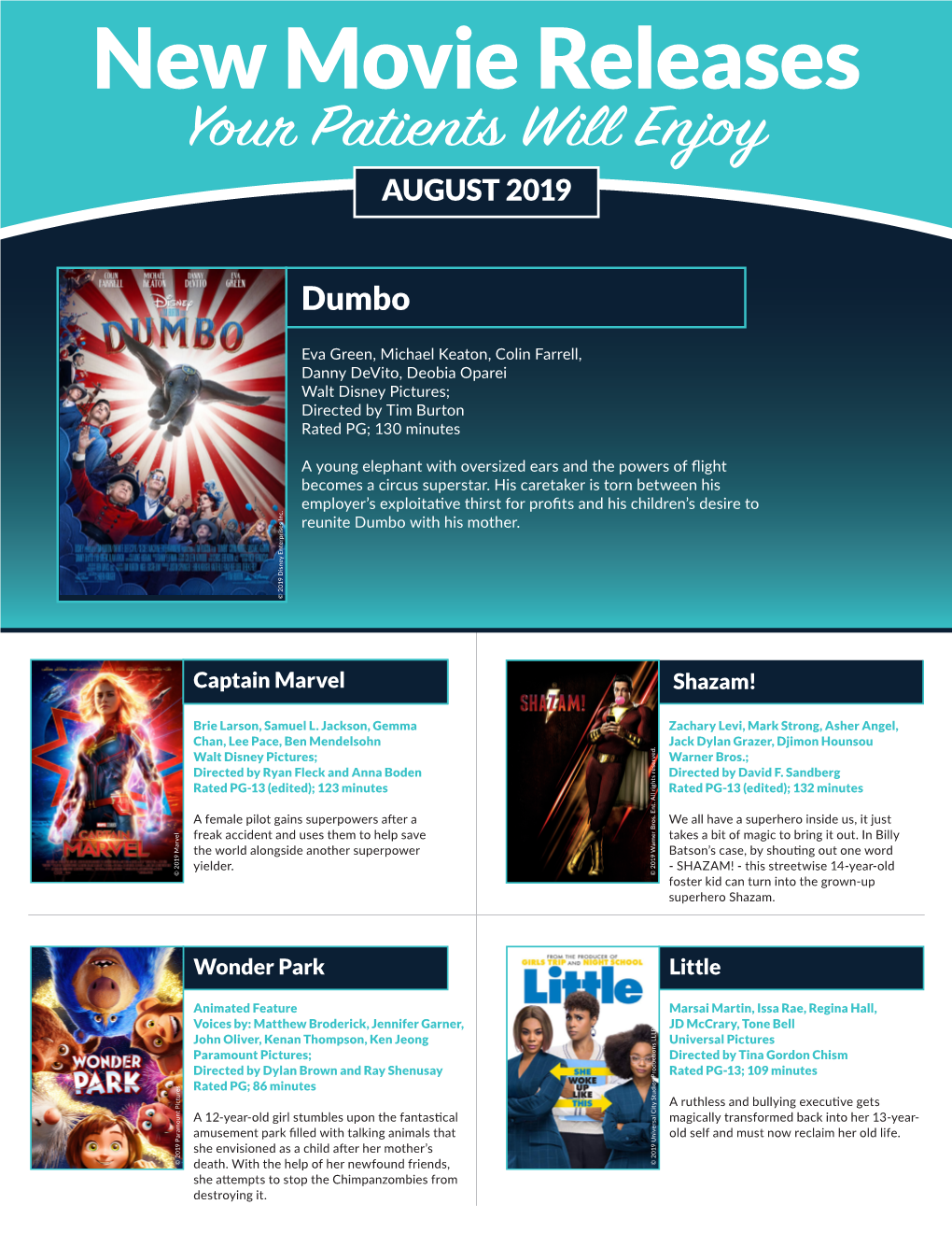 New Movie Releases Your Patients Will Enjoy AUGUST 2019