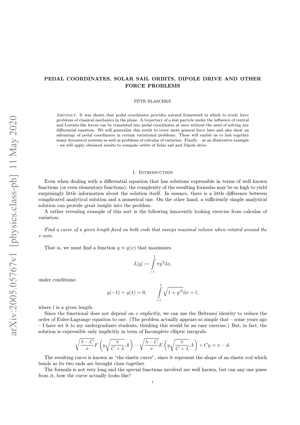 Arxiv:2005.05767V1 [Physics.Class-Ph] 11 May 2020 R R Λ − C  R Π  Λ − C  R Π  F Y , K − E Y , K + Cy = X − D