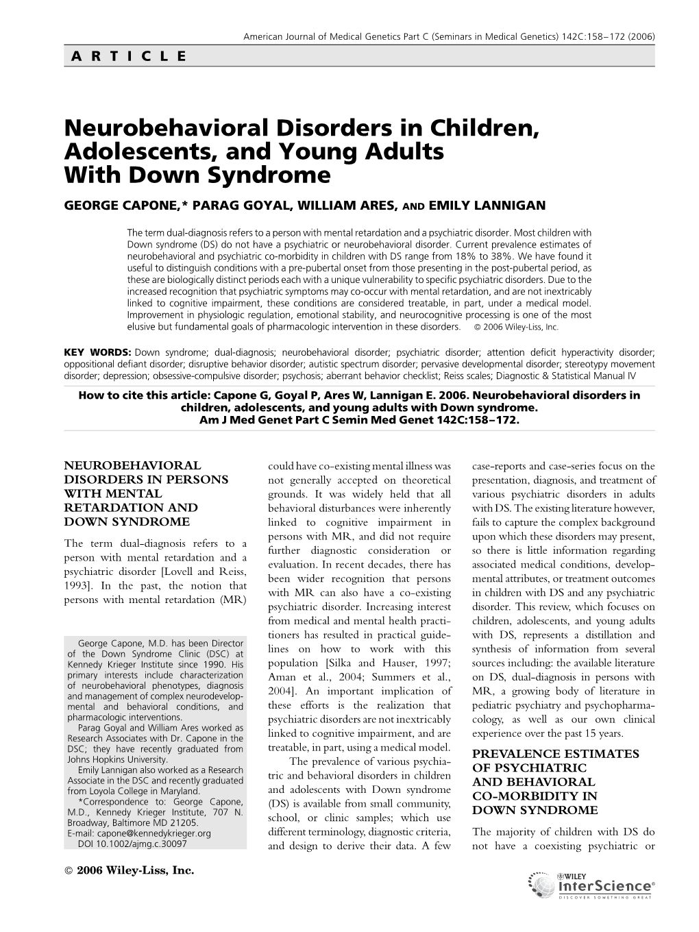 Neurobehavioral Disorders in Children, Adolescents, and Young Adults with Down Syndrome