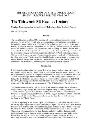 The Thirteenth Mt Haemus Lecture