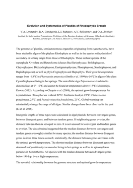 Evolution and Systematics of Plastids of Rhodophytic Branch V.A